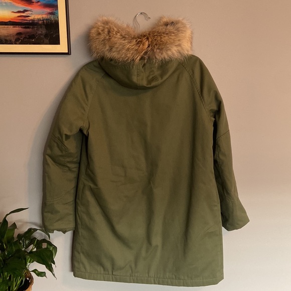 Cut 25 by Yigal Azrouel Olive Green Anorak Coat 100% Coyote Fur Hood - Picture 14 of 15